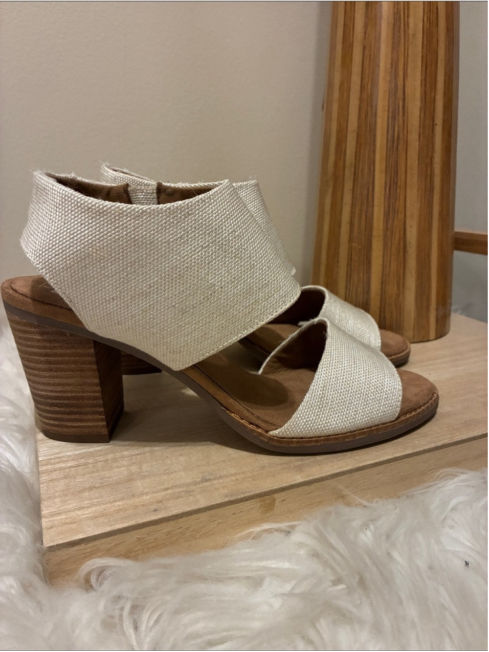 Toms Cream Woven Block Heel Sandals
